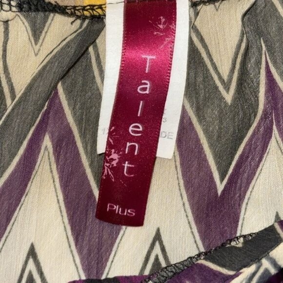 Chevron Pattern Purple & Yellow Peasant Blouse With 3/4 Sleeves & Button Detail - Picture 3 of 9